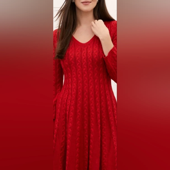 Nine West, Red, Cable-Knit, Fit & Flare, Sweater Dress, Size Large, NWOT - Picture 11 of 15
